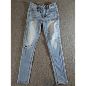 American Eagle Jeans Women's Sz 4R Skinny Super Stretch Med Wash Fade Distressed